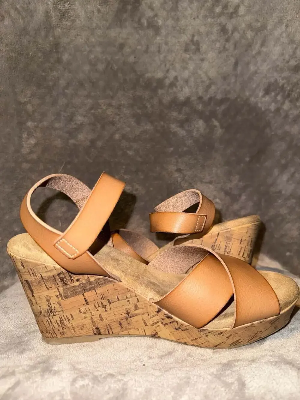 Maurices Elsa Tan Faux Leather Cork Wedge Sandals Size 8.5M